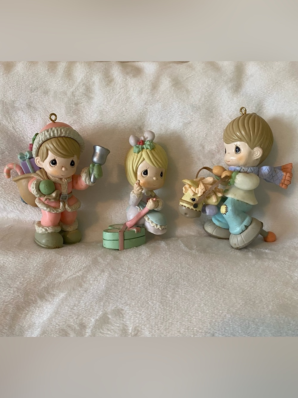 Precious Moments Ornaments Child with Bell Boy Riding Toy Horse Girl heart gift